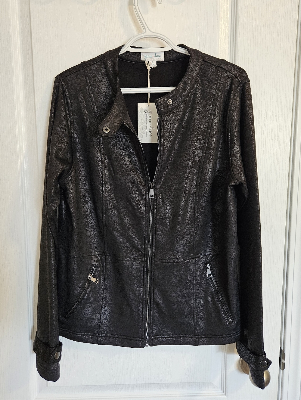 Black Faux Leather Zip-Front Moto Jacket
